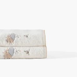 Carré Blanc Drap de bain coton bio Bienvenue blanc|Enfant Draps De Bain