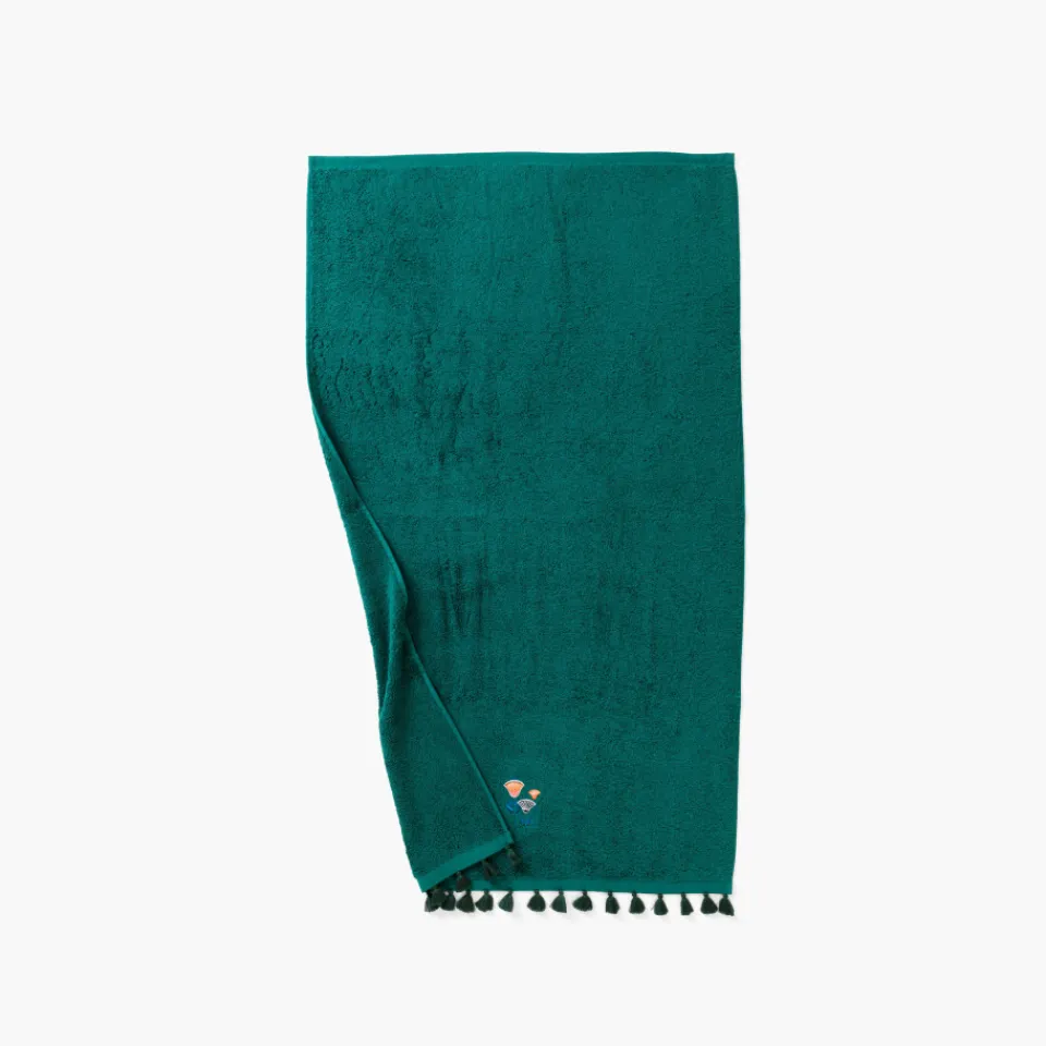 Carré Blanc Drap de bain coton Papyrus émeraude| Draps De Bain