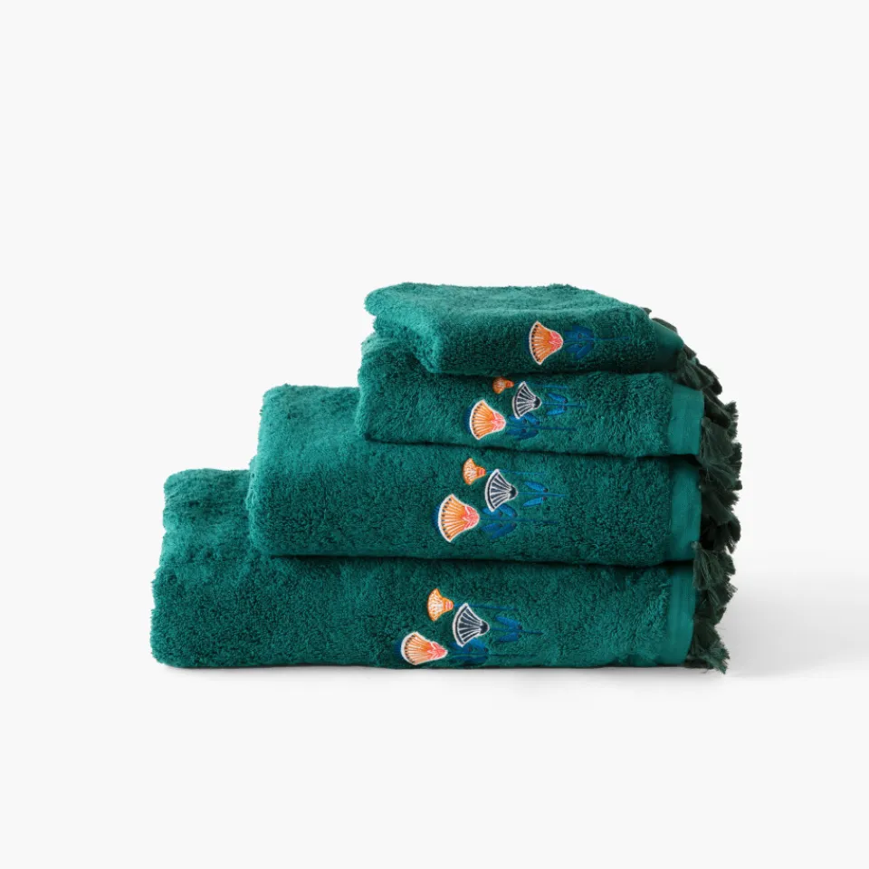 Carré Blanc Drap de bain coton Papyrus émeraude| Draps De Bain