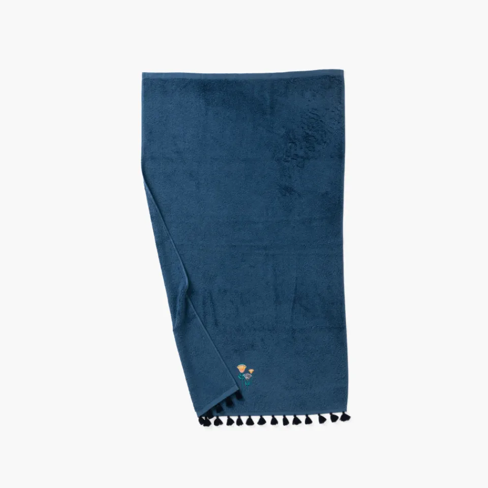 Carré Blanc Drap de bain coton Papyrus bleu d'Egypte| Draps De Bain