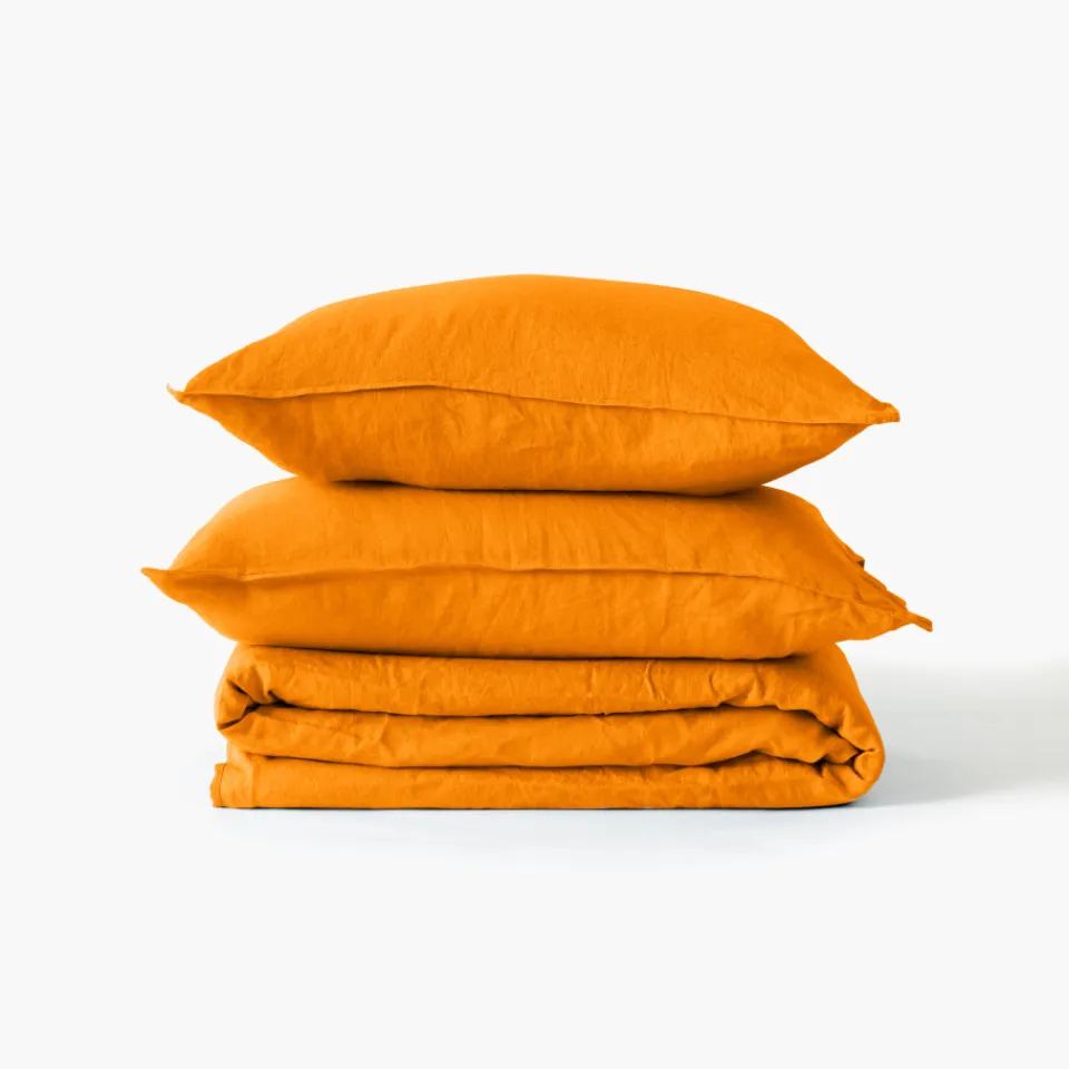 Carré Blanc Drap de lit lin lavé Songe curcuma| Draps De Lit