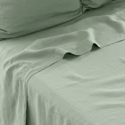 Carré Blanc Drap de lit lin lavé Songe eucalyptus| Draps De Lit