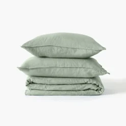 Carré Blanc Drap de lit lin lavé Songe eucalyptus| Draps De Lit