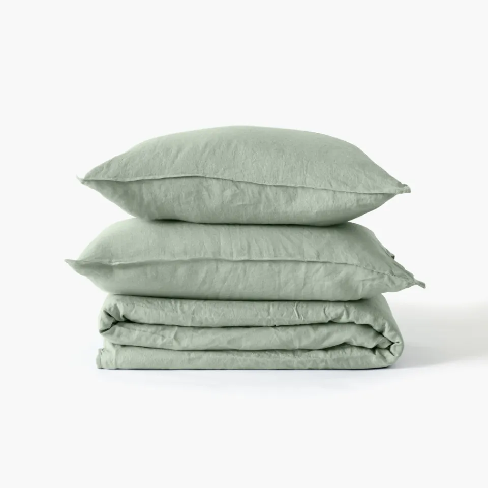 Carré Blanc Drap de lit lin lavé Songe eucalyptus| Draps De Lit