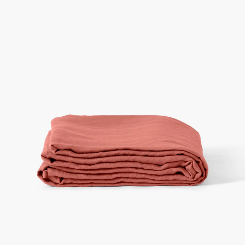 Carré Blanc Drap de lit lin lavé Songe terre cuite| Draps De Lit