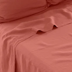 Carré Blanc Drap de lit lin lavé Songe terre cuite| Draps De Lit