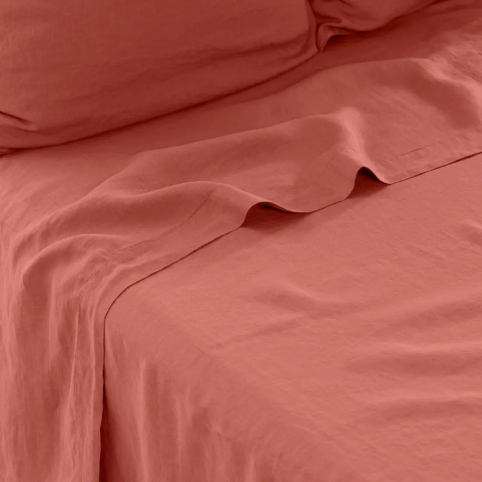 Carré Blanc Drap de lit lin lavé Songe terre cuite| Draps De Lit