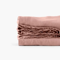 Carré Blanc Drap de lit lin lavé Songe rose cendré| Draps De Lit