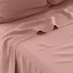 Carré Blanc Drap de lit lin lavé Songe rose cendré| Draps De Lit