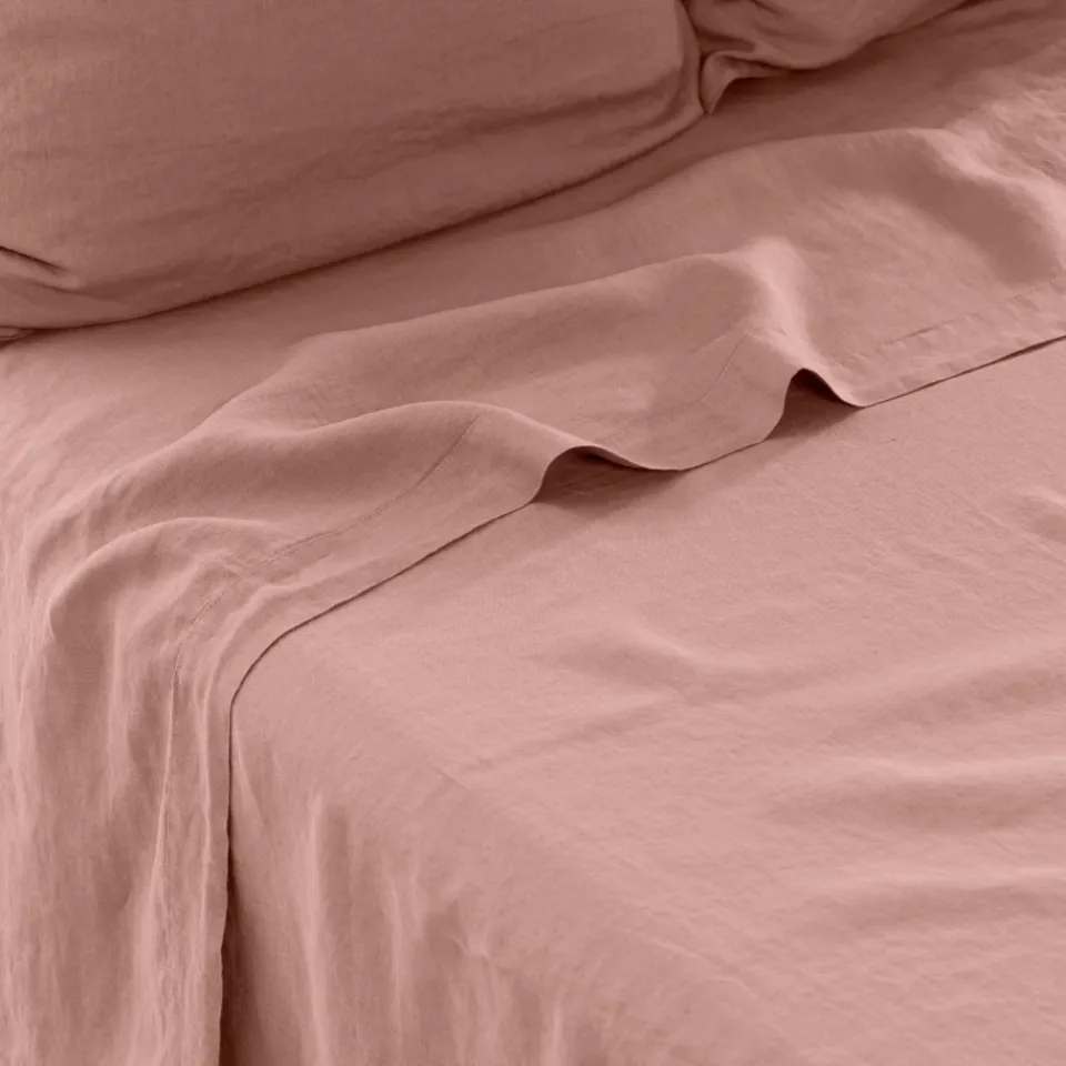 Carré Blanc Drap de lit lin lavé Songe rose cendré| Draps De Lit