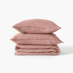 Carré Blanc Drap de lit lin lavé Songe rose cendré| Draps De Lit
