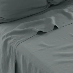 Carré Blanc Drap de lit lin lavé Songe kaki cendré| Draps De Lit