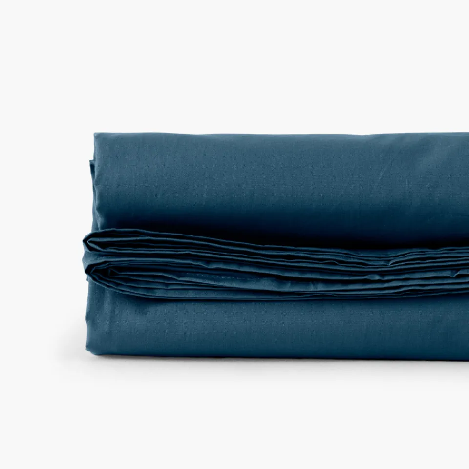 Carré Blanc Drap de lit percale de coton Neo bleu prusse| Draps De Lit