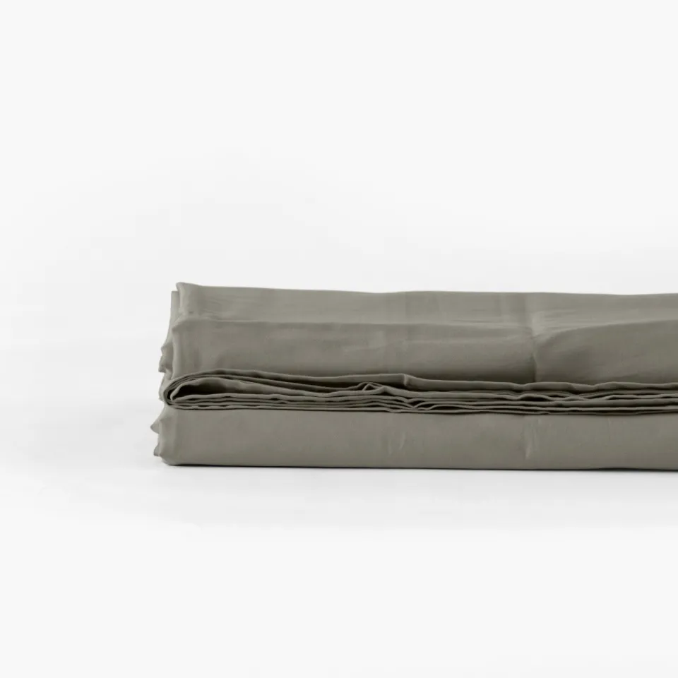 Carré Blanc Drap de lit satin de coton lavé biologique Quartz jade| Draps De Lit
