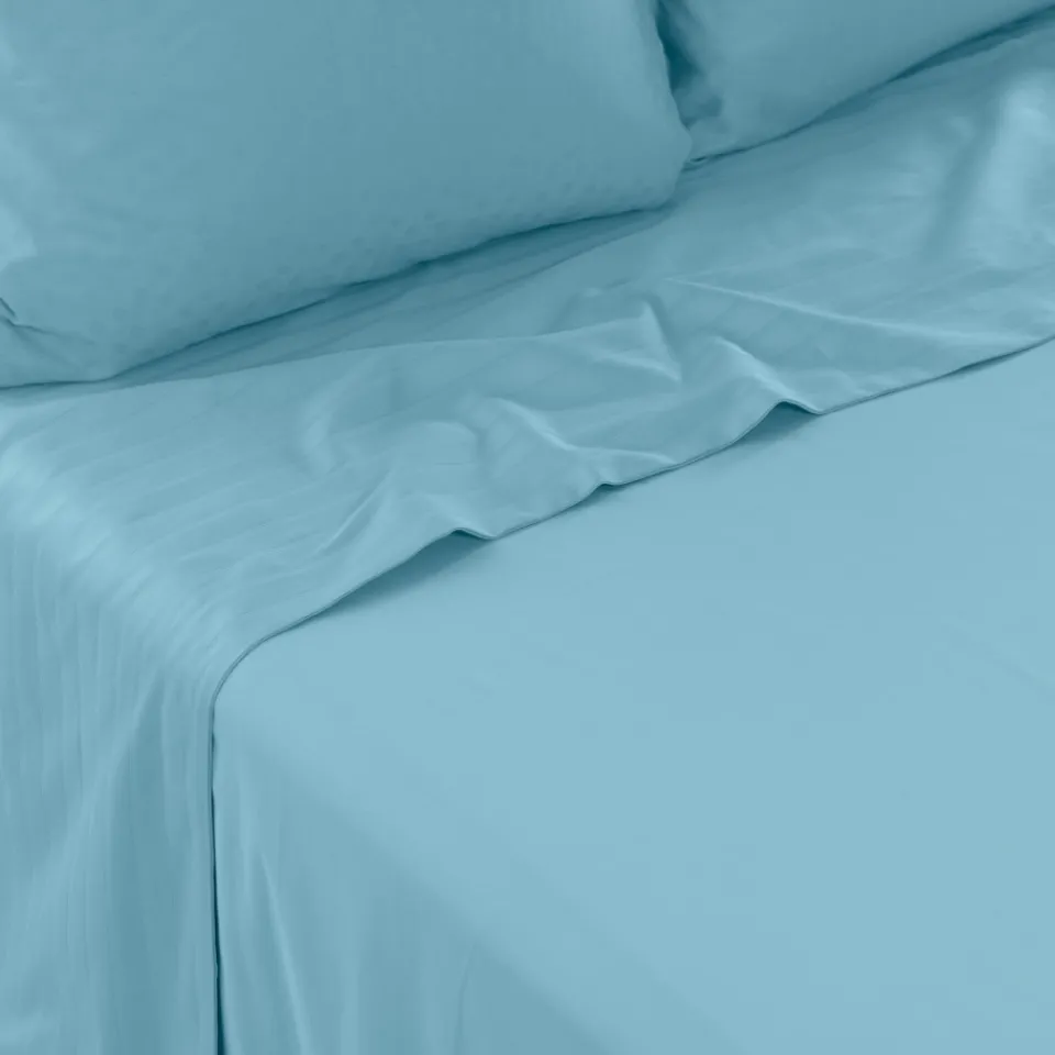 Carré Blanc Drap de lit satin de coton jacquard pois et rayures Prestige glacier| Draps De Lit