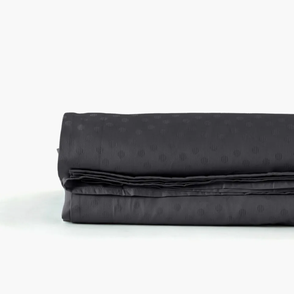 Carré Blanc Drap de lit satin de coton jacquard pois et rayures Prestige noir| Draps De Lit