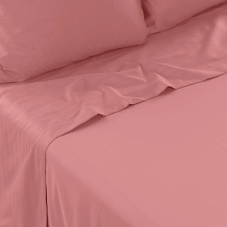 Carré Blanc Drap de lit satin de coton jacquard pois et rayures Prestige santal| Draps De Lit