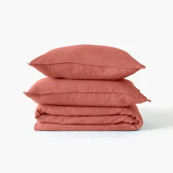 Carré Blanc Drap housse coton lavé Songe terre cuite| Draps Housse