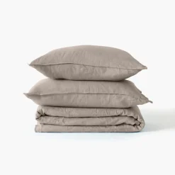Carré Blanc Drap housse coton lavé Songe grège| Draps Housse