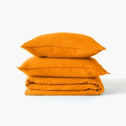 Carré Blanc Drap housse coton lavé Songe curcuma| Draps Housse