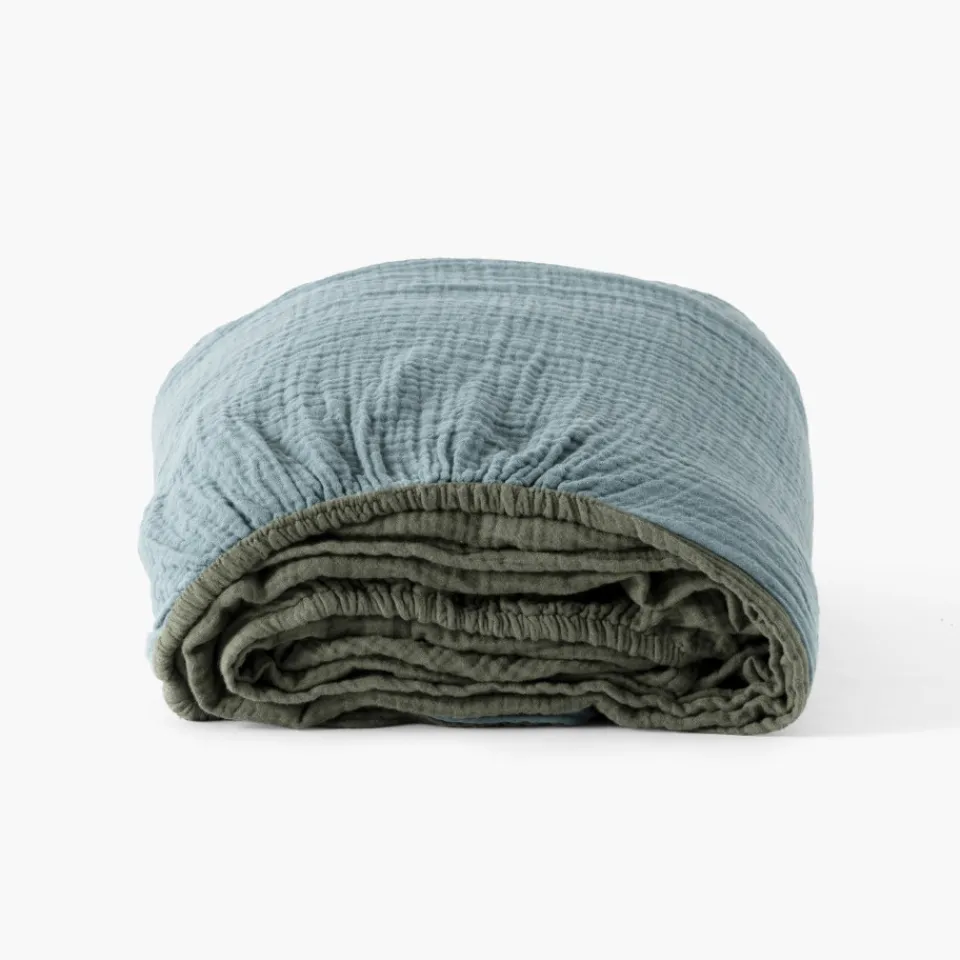 Carré Blanc Drap housse gaze de coton Infini kaki et céladon|Femme Coffrets Cadeaux|Coffrets Cadeaux