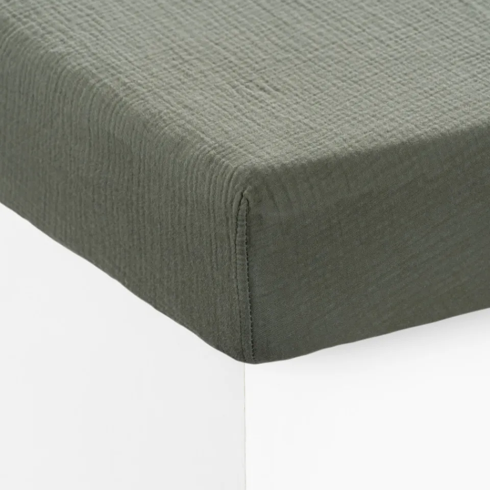 Carré Blanc Drap housse gaze de coton Infini kaki et céladon|Femme Coffrets Cadeaux|Coffrets Cadeaux