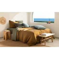 Carré Blanc Drap housse gaze de coton Infini kaki et céladon|Femme Coffrets Cadeaux|Coffrets Cadeaux