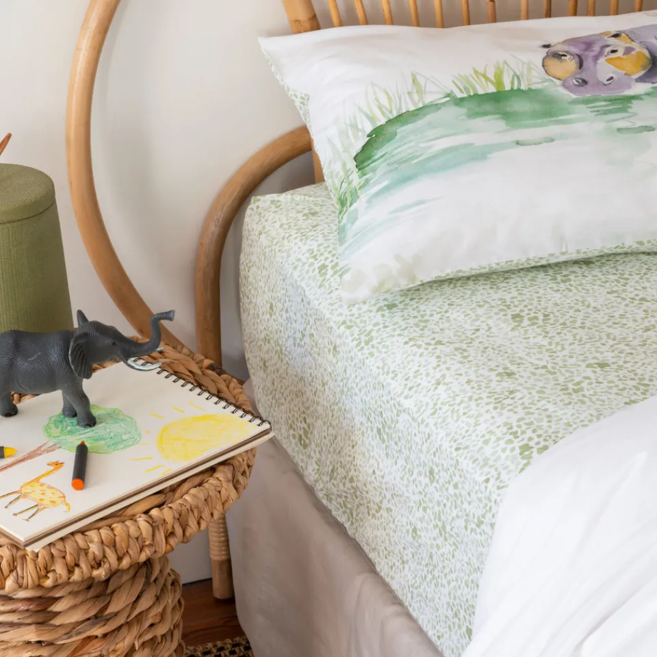 Carré Blanc Drap housse pur coton bio Safari|Enfant Linge De Litbio|Draps Housse
