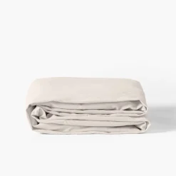 Carré Blanc Drap housse pur coton lavé biologique Souffle vanille| Draps Housse