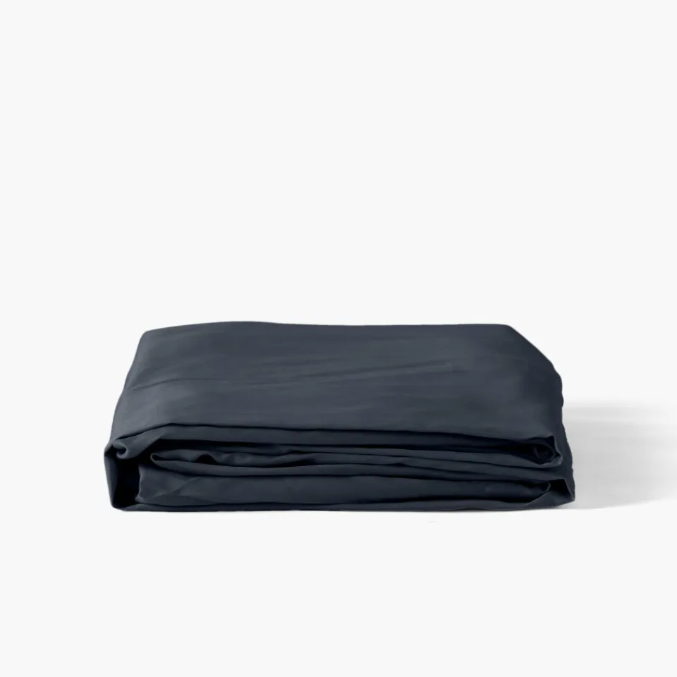 Carré Blanc Drap housse satin de coton uni Prestige bleu nuit| Draps Housse