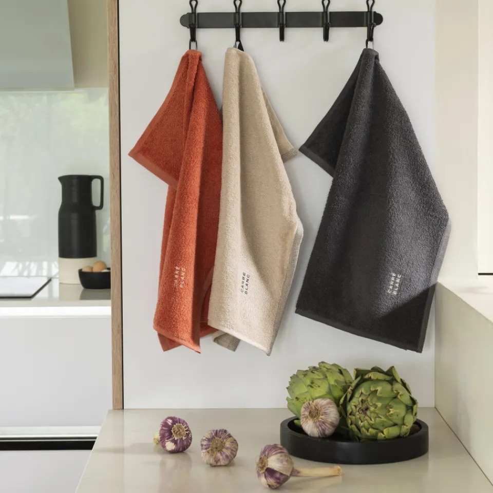 Carré Blanc Essuie mains coton Signature charbon|Homme Torchons & Essuie-mains|Coffrets Cadeaux
