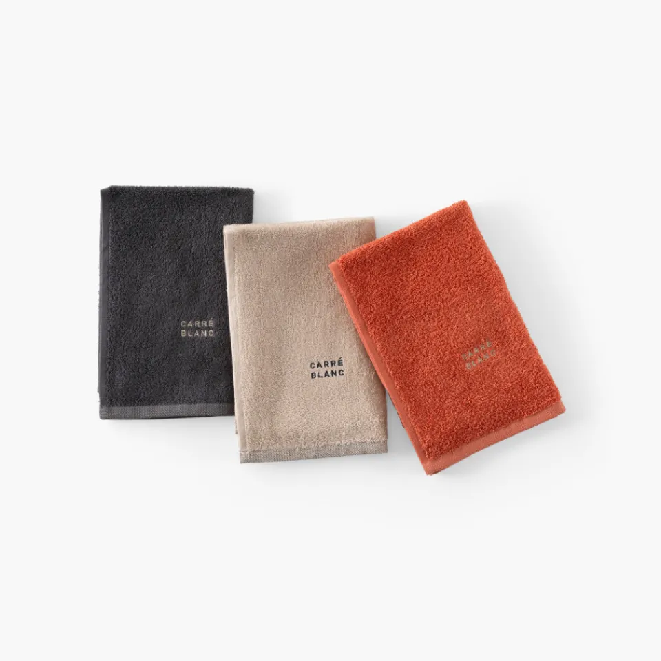 Carré Blanc Essuie mains coton Signature charbon|Homme Torchons & Essuie-mains|Coffrets Cadeaux
