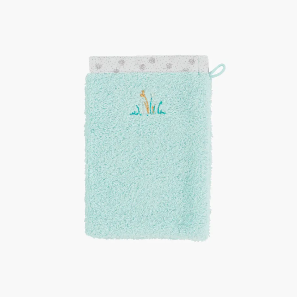 Carré Blanc Gant de toilette coton biologique Devine céladon|Enfant Gants De Toilette