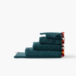 Carré Blanc Gant de toilette coton Eclats bleu pétrole| Gants De Toilette