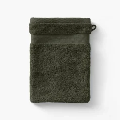Carré Blanc Gant de toilette coton Lola II vert kaki| Gants De Toilette