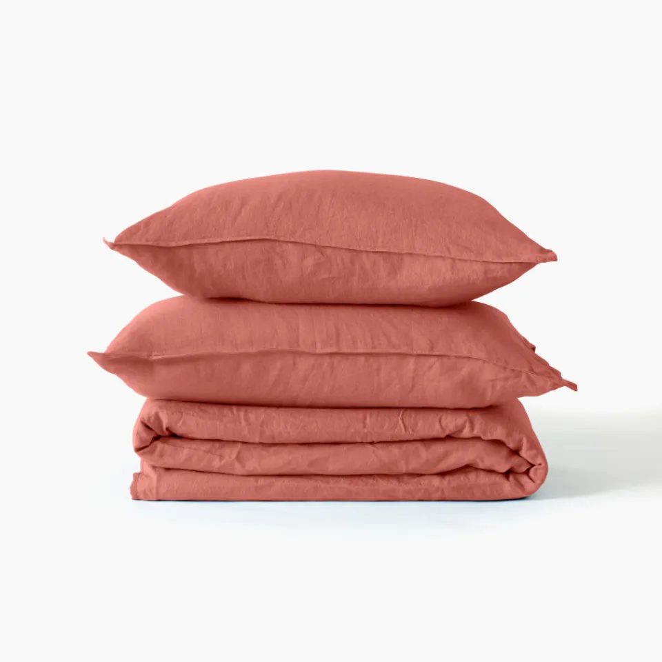 Carré Blanc Housse de couette enfant lin et coton lavé Songe terre cuite|Enfant Housses De Couette