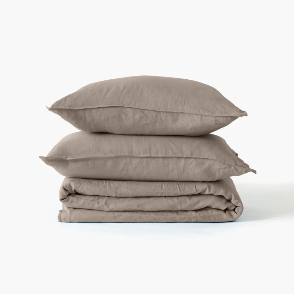 Carré Blanc Housse de couette enfant lin et coton lavé Songe taupe|Enfant Housses De Couette
