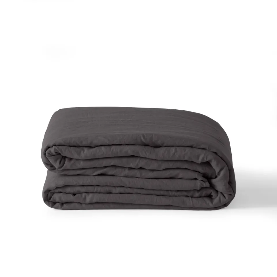 Carré Blanc Housse de couette lin et coton lavé Songe charbon| Housses De Couette