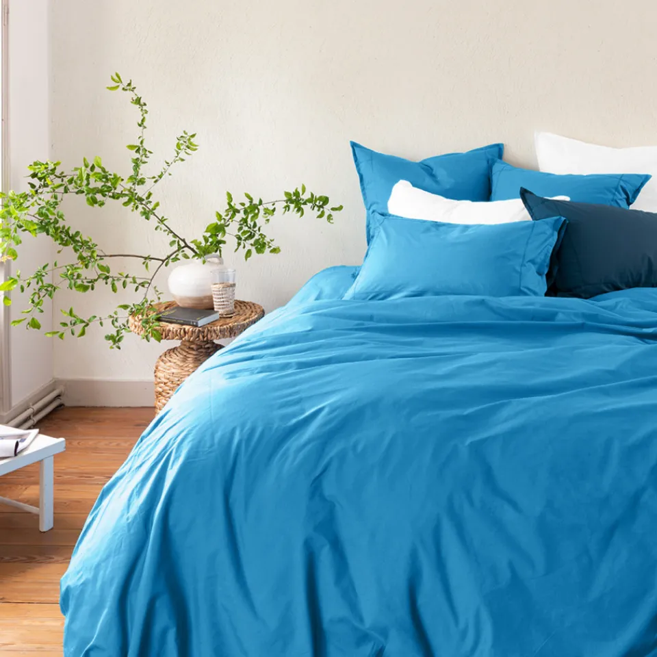 Carré Blanc Housse de couette percale de coton Neo azur| Housses De Couette