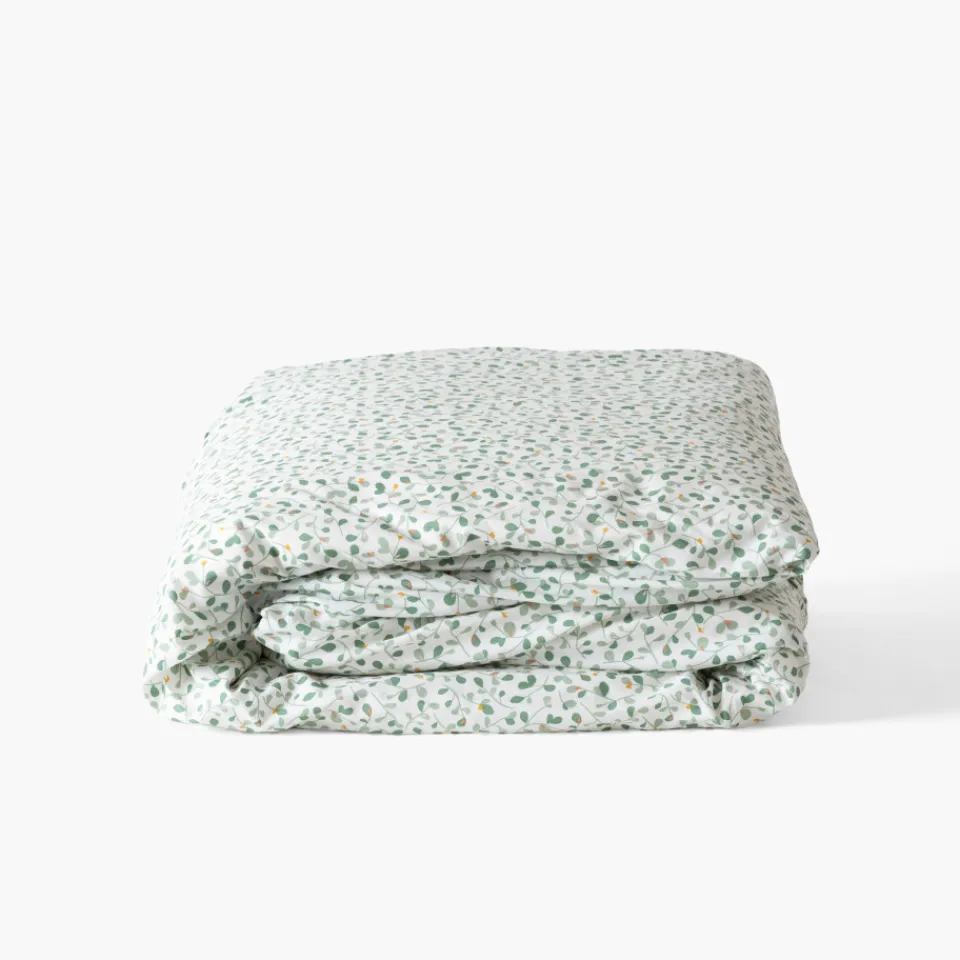 Carré Blanc Housse de couette percale de coton Neo thym végétal| Housses De Couette