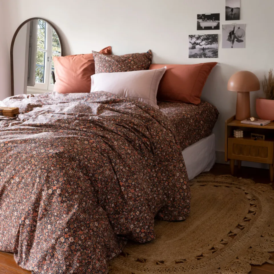 Carré Blanc Housse de couette percale de coton Neo Bleu Prusse Floral| Housses De Couette