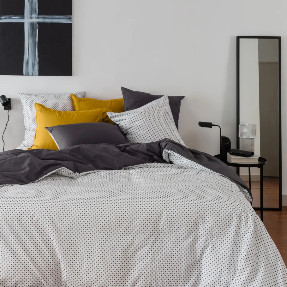 Carré Blanc Housse de couette percale de coton Neo anthracite géométrique| Housses De Couette