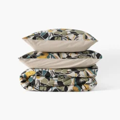Carré Blanc Housse de couette percale de coton Neo ficelle floral| Housses De Couette