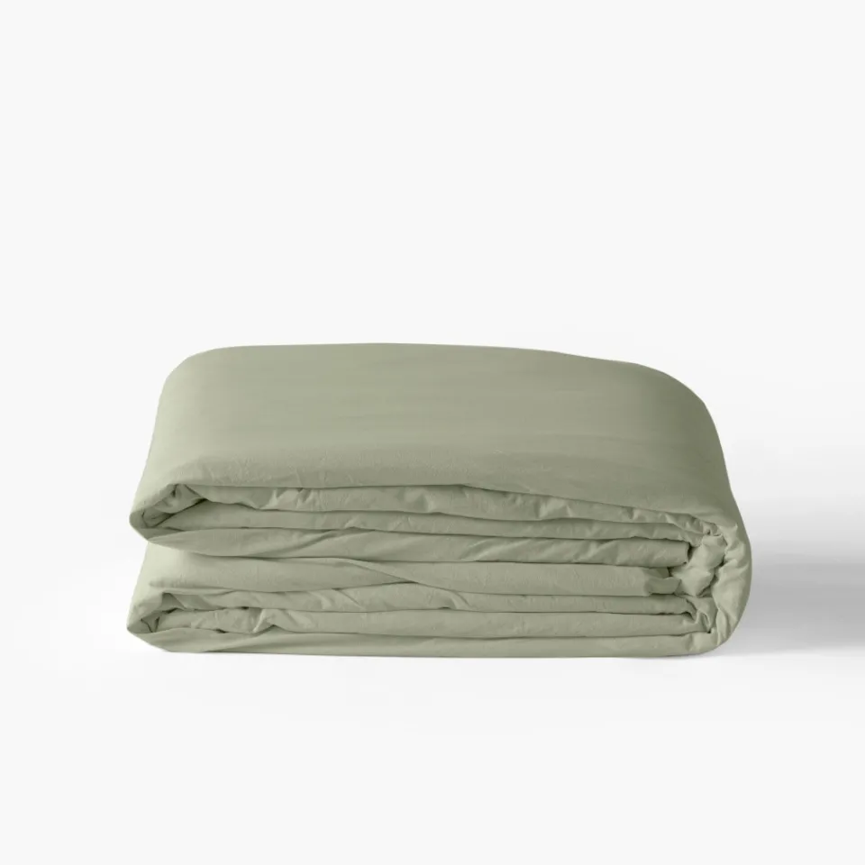 Carré Blanc Housse de couette pur coton lavé biologique Souffle sauge| Housses De Couette