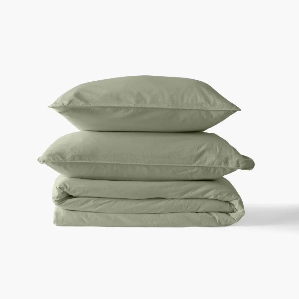 Carré Blanc Housse de couette pur coton lavé biologique Souffle sauge| Housses De Couette
