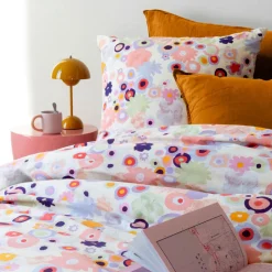 Carré Blanc Housse de couette réversible percale de coton Psyché femme| Housses De Couette
