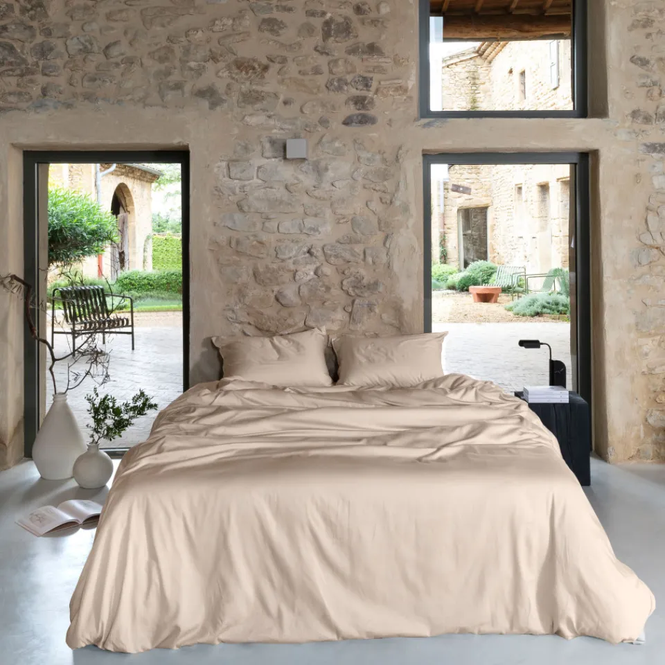 Carré Blanc Housse de couette satin de coton lavé bio Quartz dune|Femme Coffrets Cadeaux|Housses De Couette