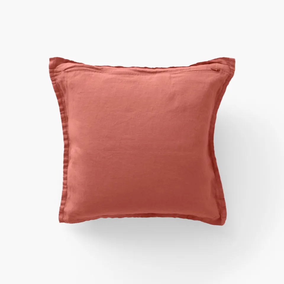 Carré Blanc Housse de coussin lin lavé Songe terre cuite| Housses De Coussin