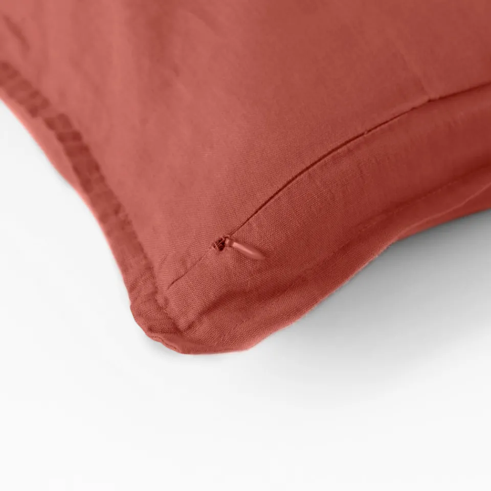 Carré Blanc Housse de coussin lin lavé Songe terre cuite| Housses De Coussin
