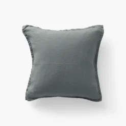 Carré Blanc Housse de coussin lin lavé Songe kaki cendré| Housses De Coussin